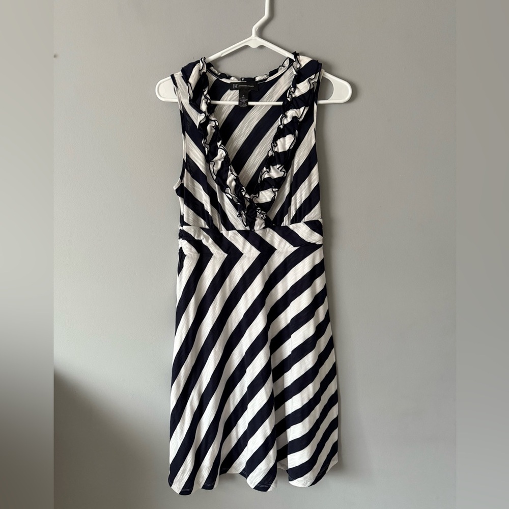 Inc Striped Navy and White Sleeveless Dress